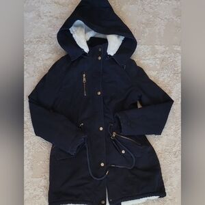 Bellivera Women’s Utility Coat Size S Navy Faux Fur Lined Warm